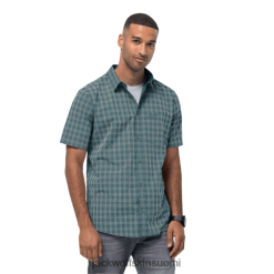 Jack Wolfskin Suomi 286HZ49175 | Teal Harmaa tarkistaa Jack Wolfskin -kokoelma Men's Hot Springs -paita Tealin harmaat tarkistukset